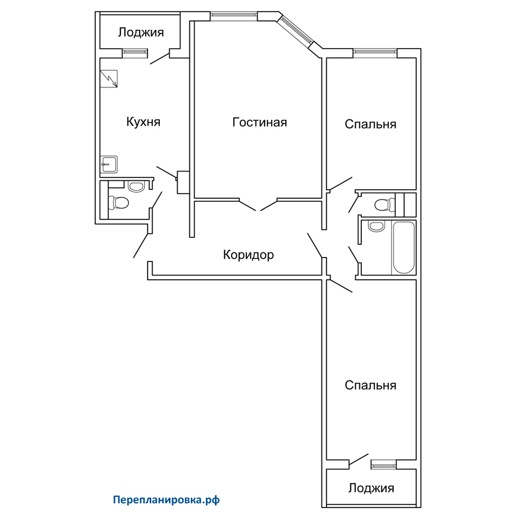 планировка трехкомнатной квартиры п-55м