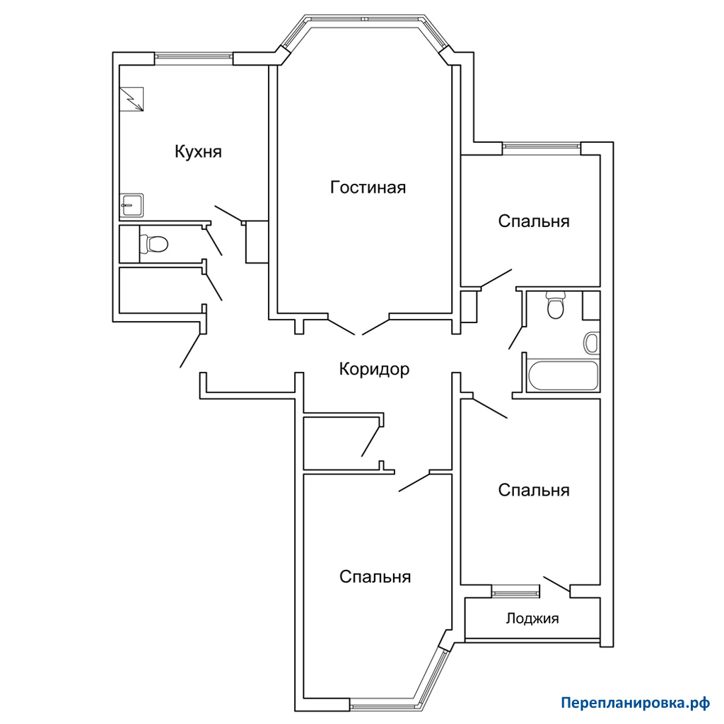 планировка четырехкомнатной квартиры п-44м