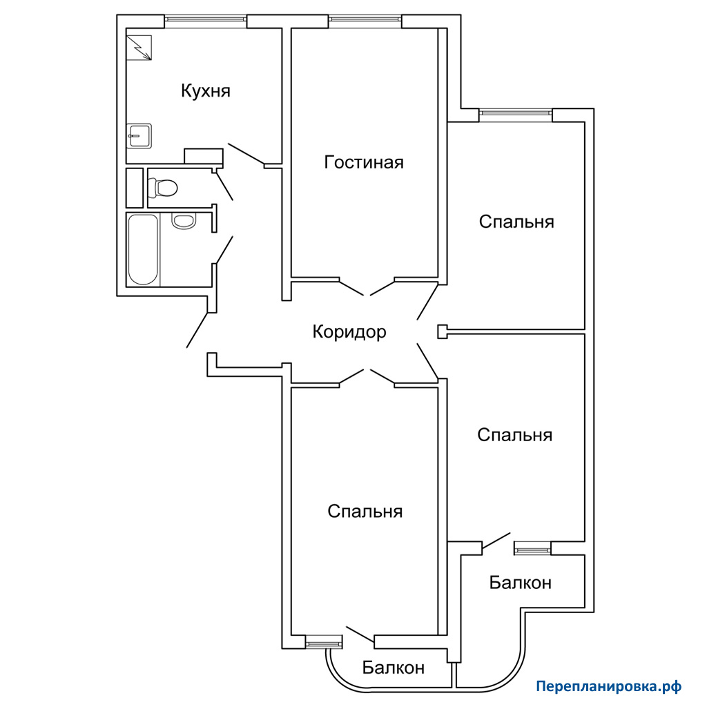 планировка четырехкомнатной квартиры П-3М