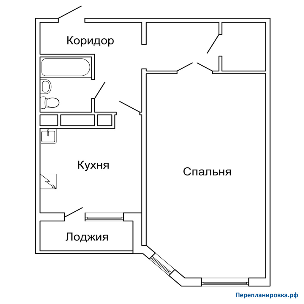 планировка однокомнатной квартиры (вариант №2) п-55м