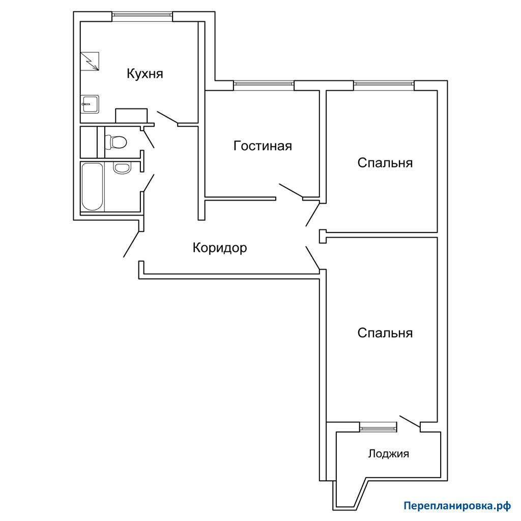планировка трехкомнатной квартиры п-44