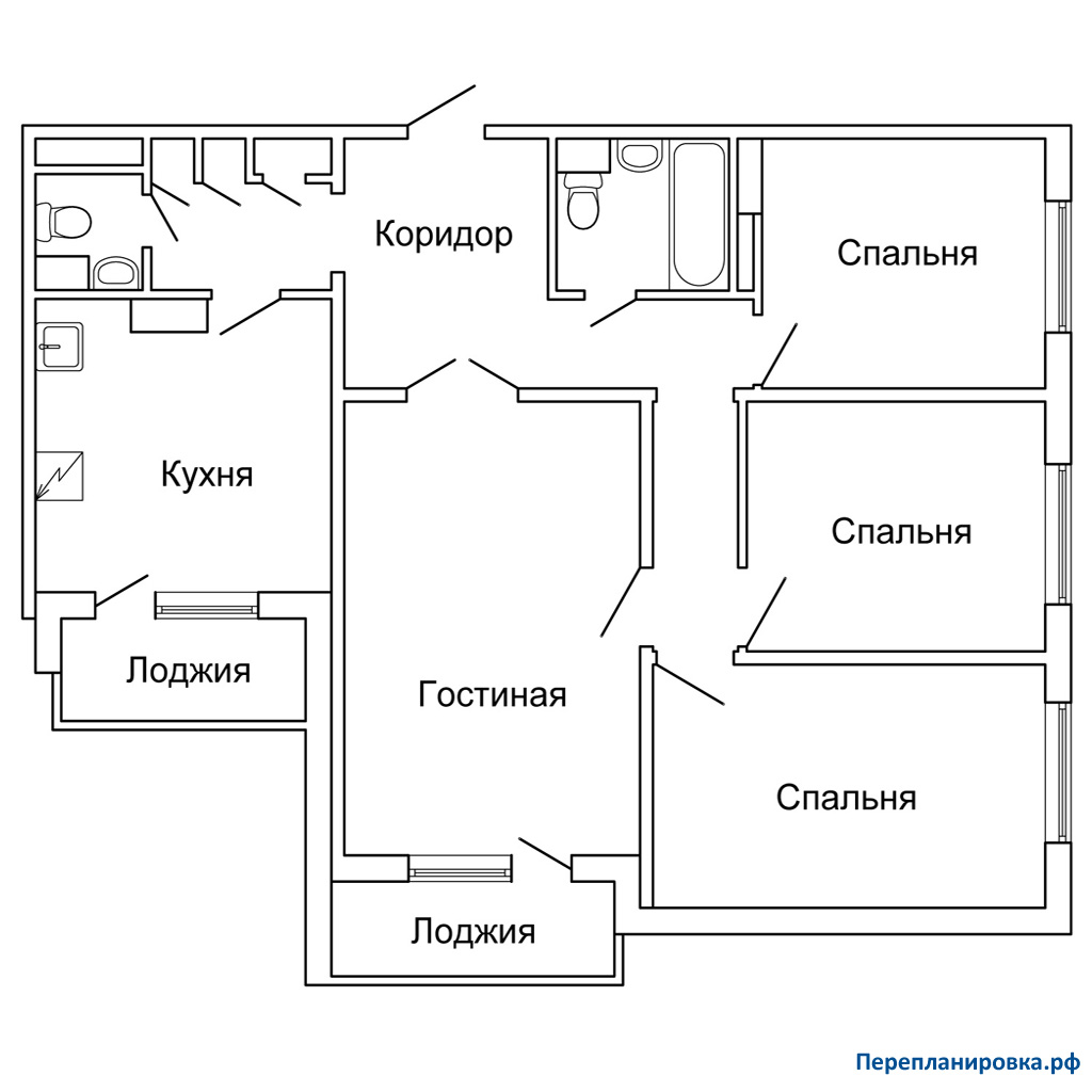 планировка четырехкомнатной квартиры П-42