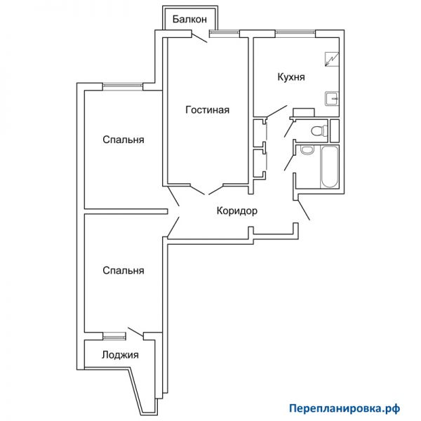 планировка трехкомнатной квартиры П-3