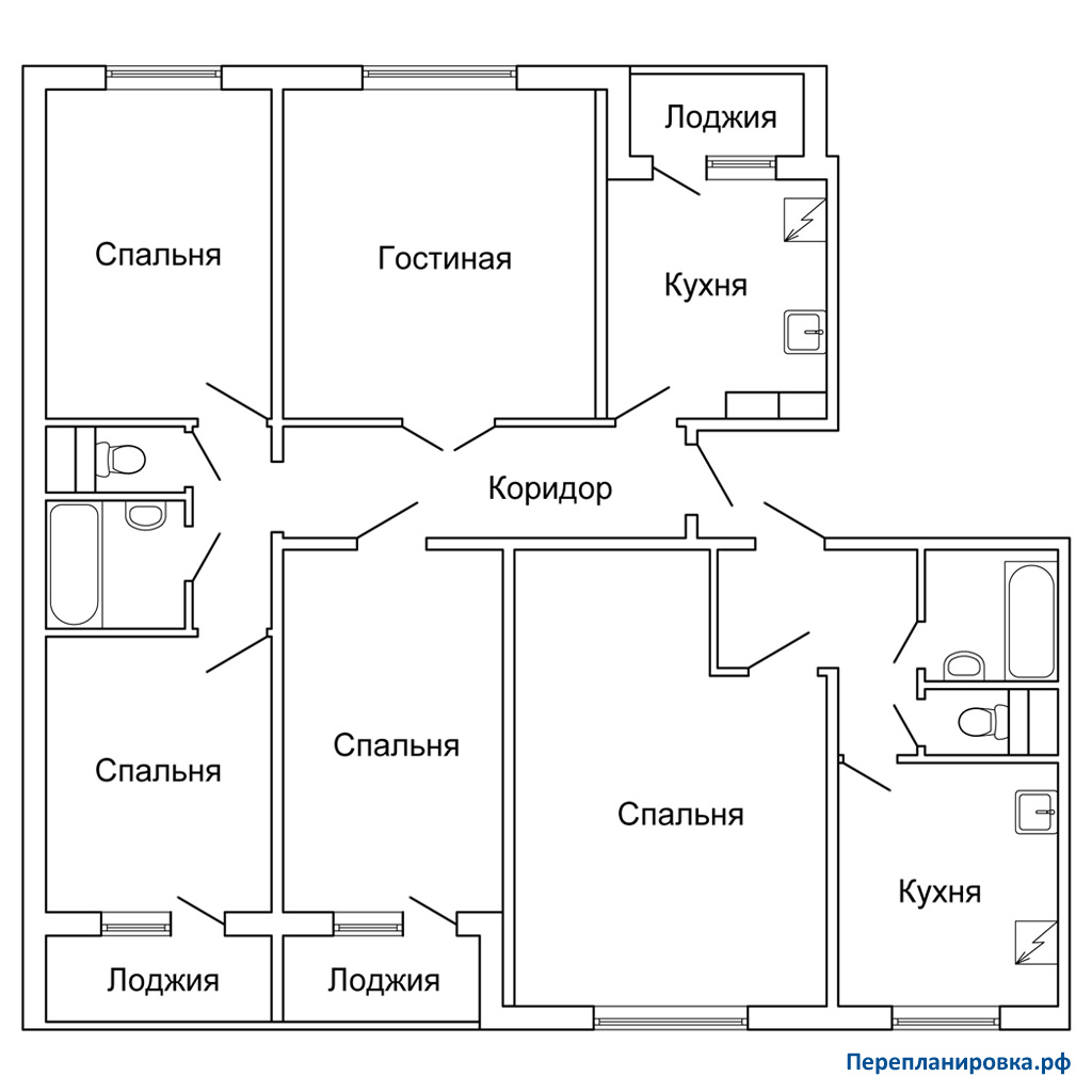 планировка четырехкомнатной квартиры П-30