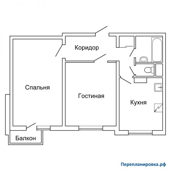 планировка двухкомнатной квартиры (вариант №2) п-3