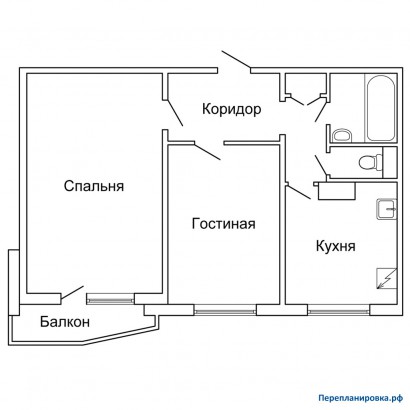 планировка двухкомнатной квартиры (вариант №2) п-44