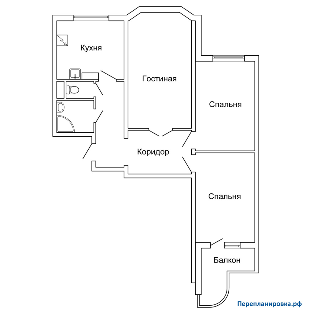 планировка трехкомнатной квартиры (вариант №2) п-3м