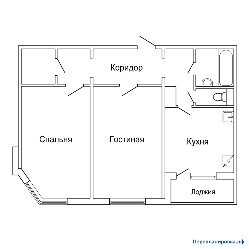 планировка двухкомнатной квартиры п-44м