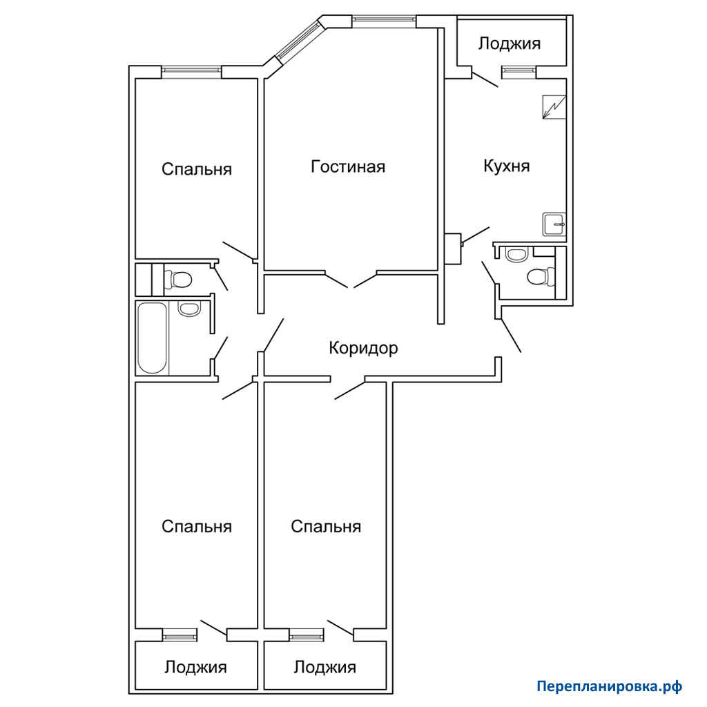 планировка четырехкомнатной квартиры п-55м