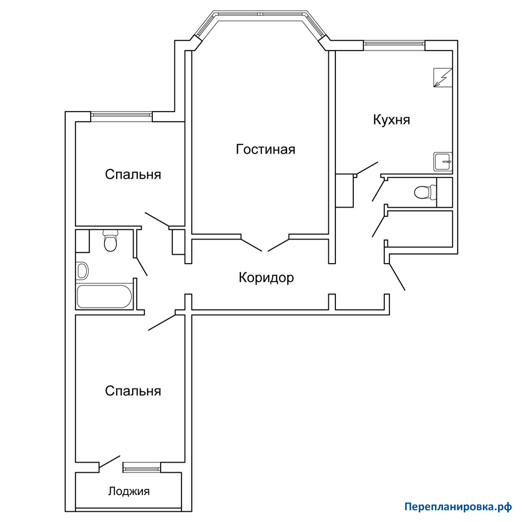 планировка трехкомнатной квартиры п-44м