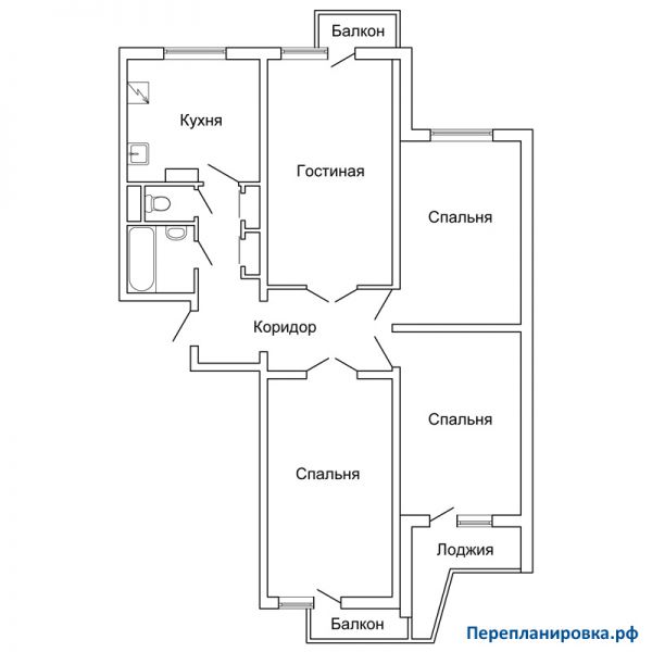 планировка четырехкомнатной квартиры П-3