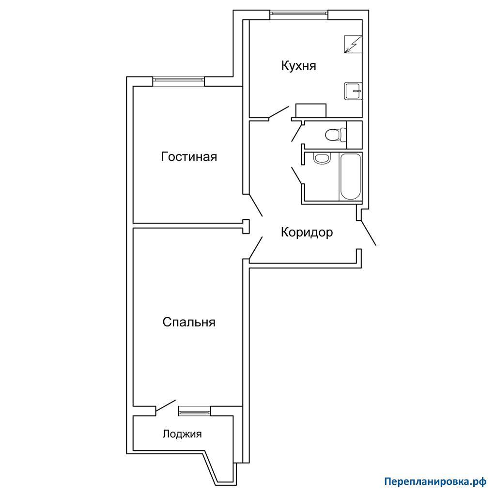 планировка двухкомнатной квартиры п-44