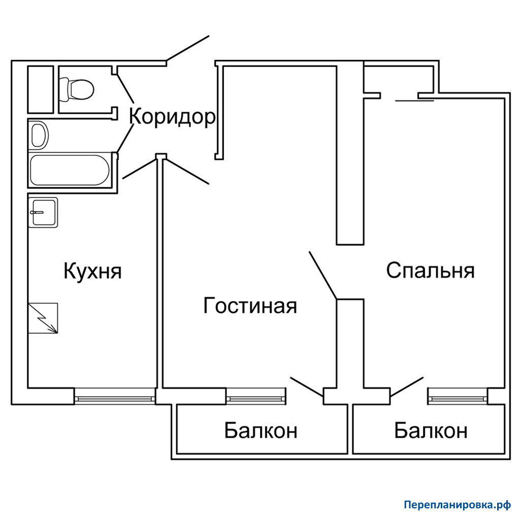 планировка двухкомнатной квартиры ii-18