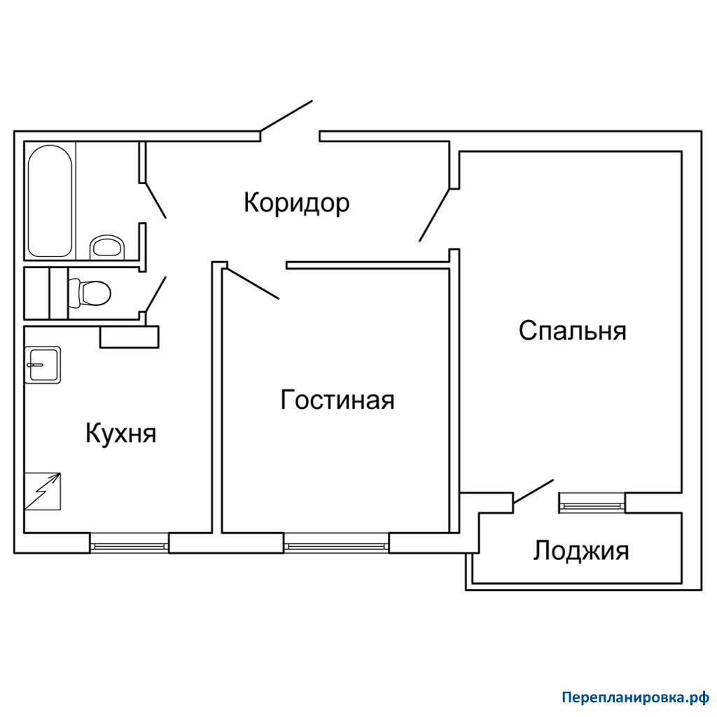 планировка двухкомнатной квартиры п-43