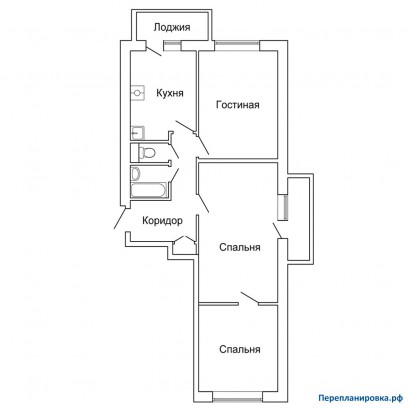 типовая планировка трехкомнатной квартиры ii-18