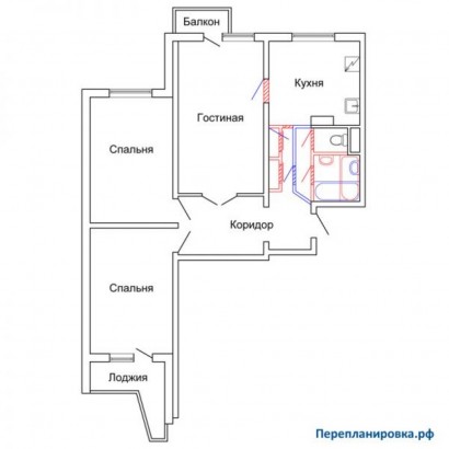 проект перепланировка трехкомнатной квартиры п-3