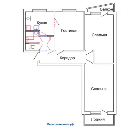 проект перепланировка трехкомнатной квартиры ii-57