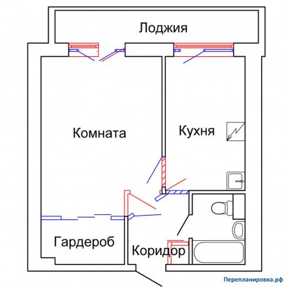 проект перепланировки однокомнатной квартиры и-209а