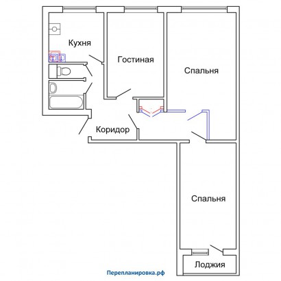 проект перепланировка трехкомнатной квартиры ii-49