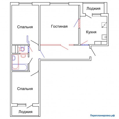 проект перепланировка трехкомнатной квартиры п-30