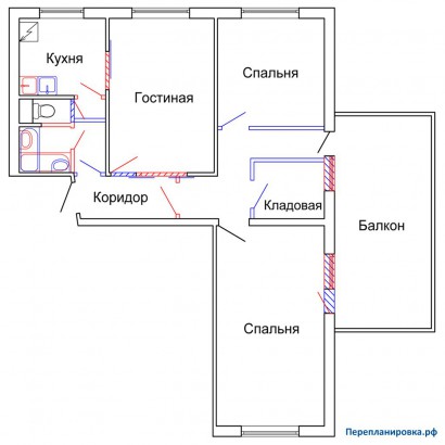 проект перепланировка трехкомнатной квартиры ii-49