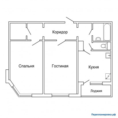 типовая планировка двухкомнатной квартиры п-44м