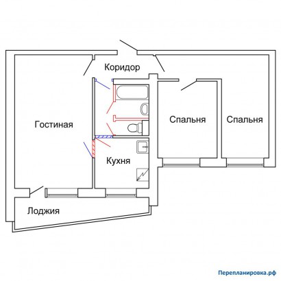 проект перепланировка трехкомнатной квартиры ii-68