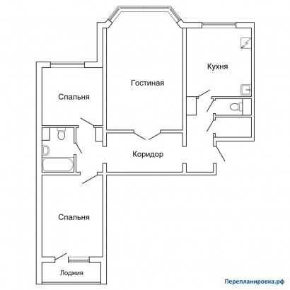 типовая планировка трехкомнатной квартиры п-44м