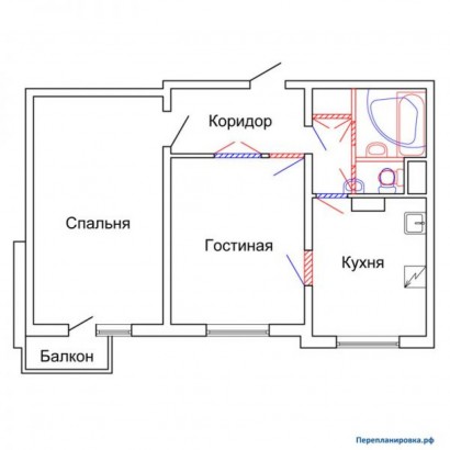 проект перепланировка двухкомнатной квартиры п-3