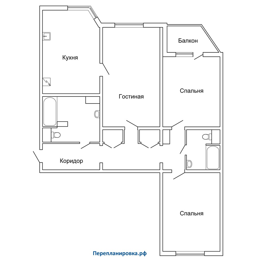 Схема трехкомнатной квартиры