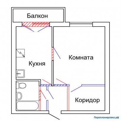 проект перепланировки однокомнатной квартиры ii-18