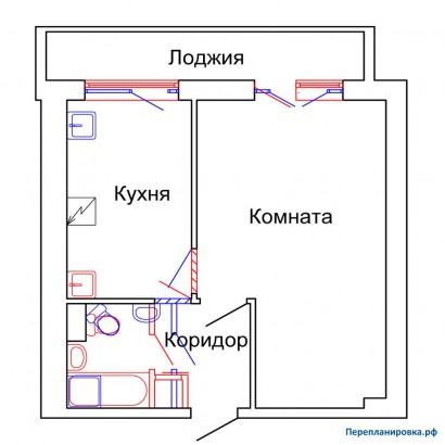 проект перепланировки однокомнатной квартиры и-209а