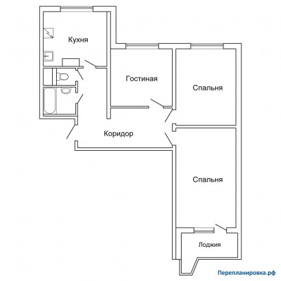 типовая планировка трехкомнатной квартиры п-44