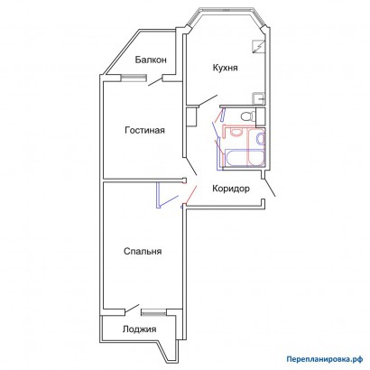 проект перепланировка двухкомнатной квартиры п-44т