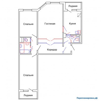 проект перепланировка трехкомнатной квартиры п 55м