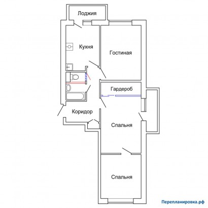 проект перепланировка трехкомнатной квартиры ii-18