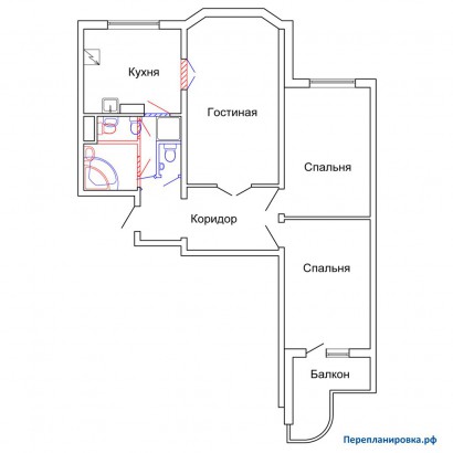 проект перепланировка трехкомнатной квартиры (вариант №2) п-3м 