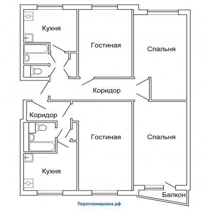 типовая планировка трехкомнатной квартиры ii-57