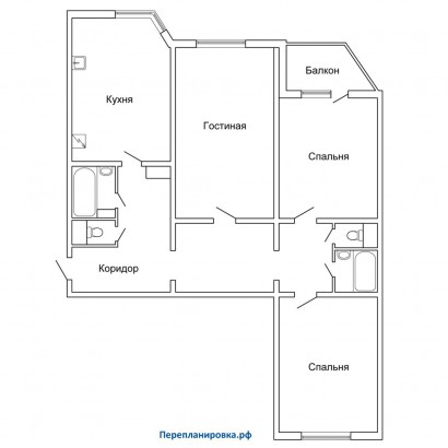 типовая планировка трехкомнатной квартиры п-44тм/25